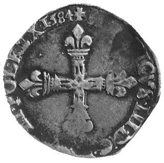 1/4 ecu 1584, Angers, Aw: Krzyż i napis, Rw: Tarcza herbowa i napis, Kop.1.7 -R-
