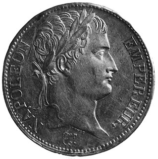 5 franków 1810, Paryż, Aw: Głowa, w otoku napis, Rw: W wieńcu nominał, niżej data i znaki mennicze, Gad.584, rysaza głową