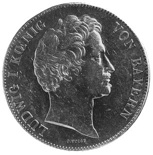 podwójny talar 1848, Aw: Głowa króla Ludwika I, w otoku napis, Rw: Tarcza herbowa podtrzymywana przez dwa lwy,Thun 74