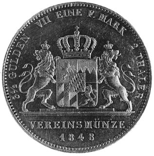 podwójny talar 1848, Aw: Głowa króla Ludwika I, w otoku napis, Rw: Tarcza herbowa podtrzymywana przez dwa lwy,Thun 74