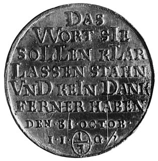 1/3 talara b.d. (1717), Aw: Jeleń na tle kolumny, w otoku napis, Rw: Poziomy napis, wybita na 200 lecie Reformacji