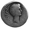 Marek Agryppa, denar (38 p.n.e.), Aw: Głowa Augusta w prawo i napis ..CAESAR.., Rw: Napis poziomy:..
