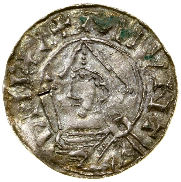 Naśladownictwo denara typu pointed helmet, (1022–1050), Sigtuna, mincerz Castra