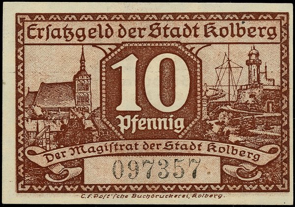 Matryca mosiężna na klocku dębowym do strony przedniej banknotu o nominale 25 fenigów z Kołobrzegu, 1.03.1917