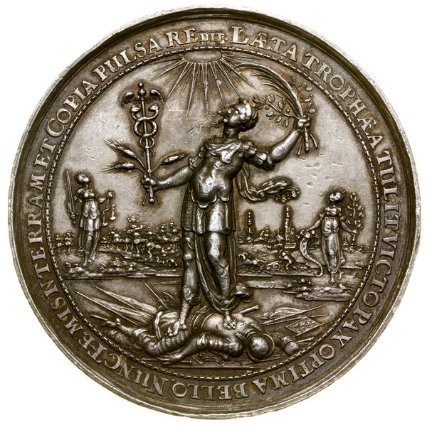 Niemcy. Medal upamiętniający rozpoczęcie rokowań pokojowych podczas wojny trzydziestoletniej, 1644, projektował i wykonał Sebastian Dadler