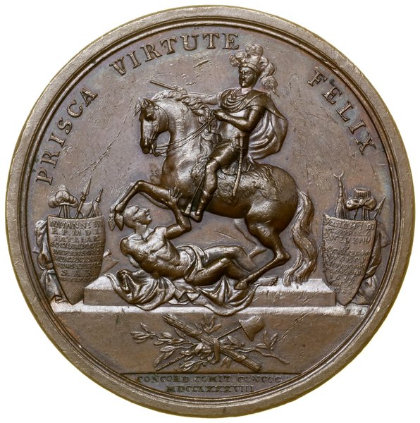 Medal upamiętniający sejm i uchwałę o powiększeniu armii, 1789, Berlin, zaprojektowali i wykonali Daniel Friedrich Loos i Friedrich Wilhelm Loos