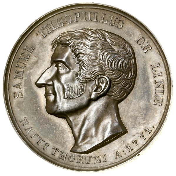 Medal wybity w uznaniu zasług Samuela Bogumiła Lindego, 1842, Warszawa, projektował Józef Majnert