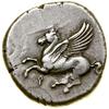 Stater, (ok. 345–307 pne); Aw: Pegaz lecący w lewo, poniżej znak menniczy Ϙ; Rw: Głowa Ateny w heł..
