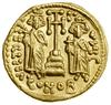 Solidus, (669–674), Konstantynopol; Aw: Popiersie władcy w hełmie z pióropuszem na wprost, trzymaj..