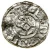Denar, (911–945); Aw: Monogram Carolus w kształcie krzyża z poprzeczkami, + LEODIO CIVITΛ•S; Rw: K..