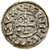Denar, (985–995), Ratyzbona, mincerz Ag; Aw: Krzyż, w kątach kulka, pierścień, kulka i pusto, • HE..