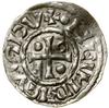 Denar, (985–995), Ratyzbona, mincerz Aljan; Aw: Krzyż, w kątach kulka, pierścień, kulka i pusto, •..