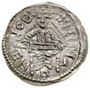Denar, (1146–1157); Aw: Książę siedzący na tronie, trzymający na kolanach miecz, BOL - EZ…(wsteczn..