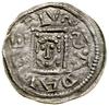 Denar, (1146–1157); Aw: Książę siedzący na tronie, trzymający na kolanach miecz, BOL - EZ…(wsteczn..