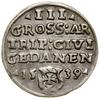Trojak, 1539, Gdańsk; na awersie końcówka legendy PRVS, trójlistki po bokach nominału i daty; Biał..