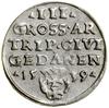Trojak, 1539, Gdańsk; końcówka legendy PRVS, trójlistki po bokach nominału i daty; Białk.-Szw. 233..