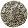 Szeląg, 1547, Gdańsk; znaki inicjalne: na awersie trójliść, na rewersie gwiazda, w legendzie awers..