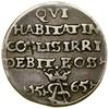 Trojak szyderczy, 1565, Tykocin; Aw: Pogoń w lewo, pod nią nominał III, SIGISM AVG REX POL MAG DVX..