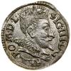 Trojak, 1593, Wilno; u dołu rewersu herb Chalecki rozdziela datę, szeroka głowa króla, duże litery..
