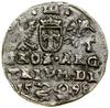 Trojak, 1598, Wilno; odmiana z herbem Łabędź (Andrzej Zawisza, podskarbi litewski) i głową wołu pr..