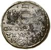 Trojak, 1599, Wilno; na rewersie herb Łabędź i hak (Zachariasz Boll, mistrz menniczy) przedzielają..