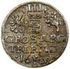 Trojak, 1608, Wilno; ozdobny krzyż kończy legendę awersu, na rewersie pełna data rozdzielona herbe..
