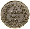 3 grosze (trojak), 1831, Warszawa; łapy Orła proste, z kropką po POLS; Bitkin 8, Iger PL.31.1.a (R..