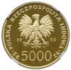 5.000 złotych, 1989, Warszawa; Jan Paweł II (popiersie w lewo na tle kratki); Fr. 143, Parchimowic..