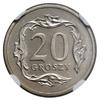 20 groszy, 1995, Warszawa; rzadki typ monety z wypukłym napisem PRÓBA przy prawym skrzydle Orła; P..