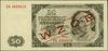 50 złotych, 1.07.1948; seria EK, numeracja 0000019, czerwone ukośne WZÓR / SPECIMEN (wzór Jaroszew..