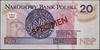 20 złotych, 25.03.1994; seria AA, numeracja 0000000, czerwony nadruk WZÓR / SPECIMEN, dodatkowa nu..