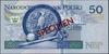 50 złotych, 25.03.1994; seria AA, numeracja 0000000, czerwony nadruk WZÓR / SPECIMEN, dodatkowa ni..