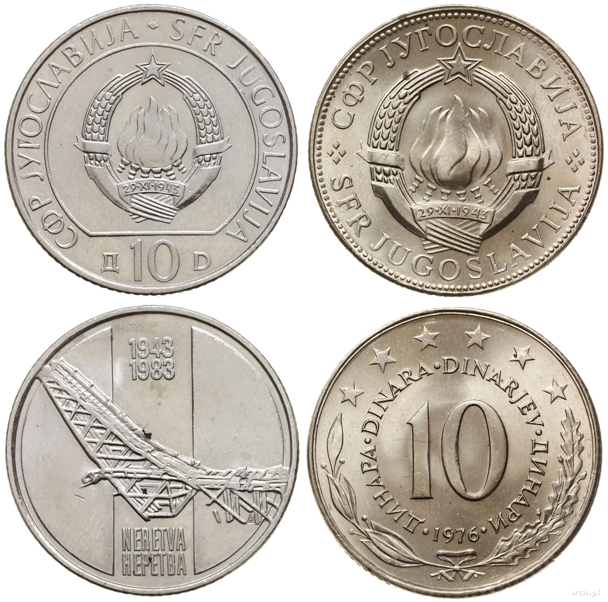 zestaw 2 x 10 dinarów 1976, 1983, Belgrad, miedz