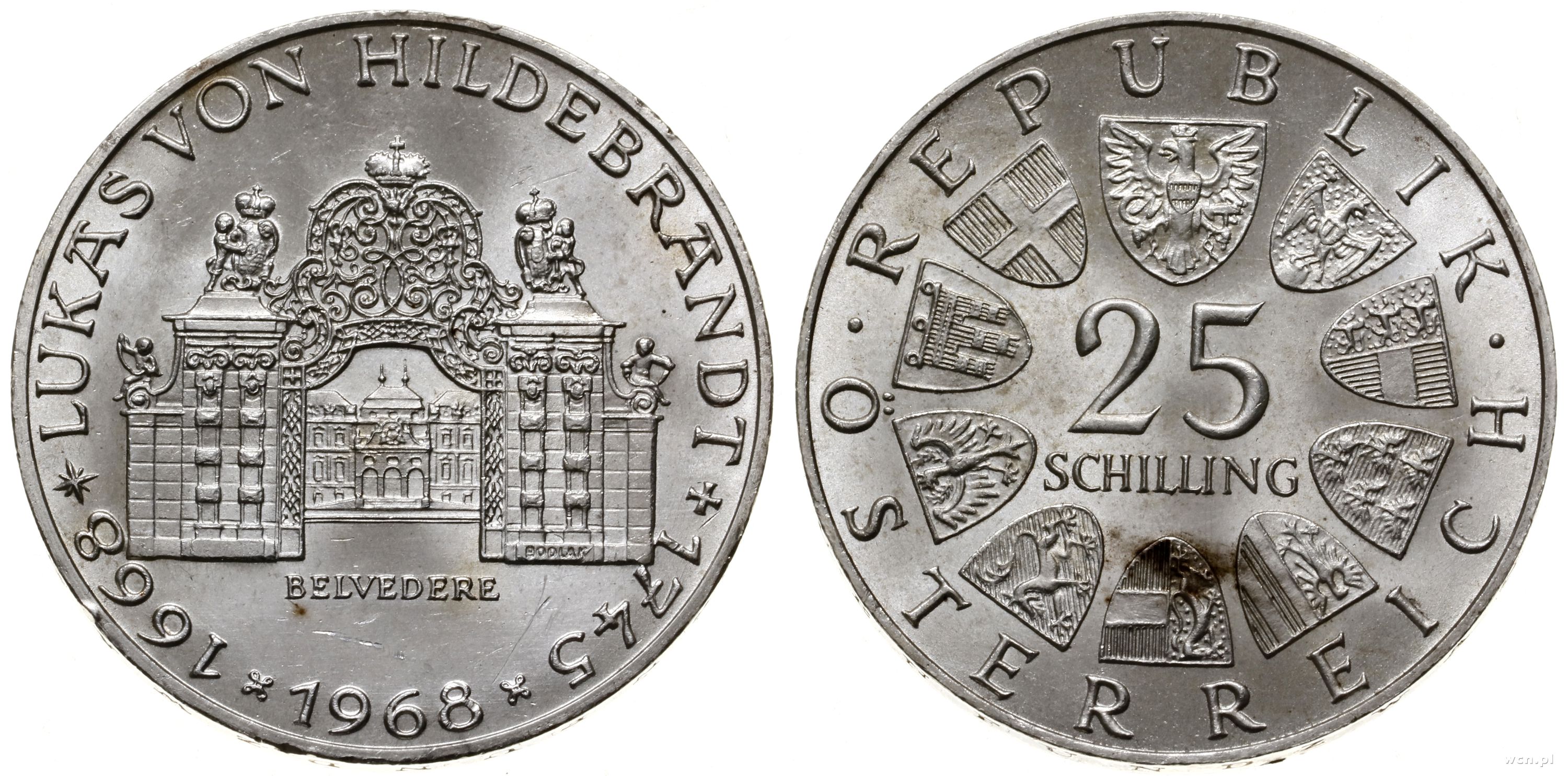 25 szylingów 1968, Wiedeń, 300. rocznica urodzin