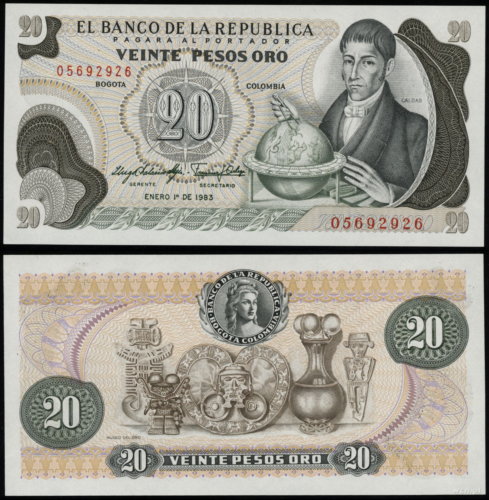20 pesos 1.01.1983, numeracja 05692926, pięknie 