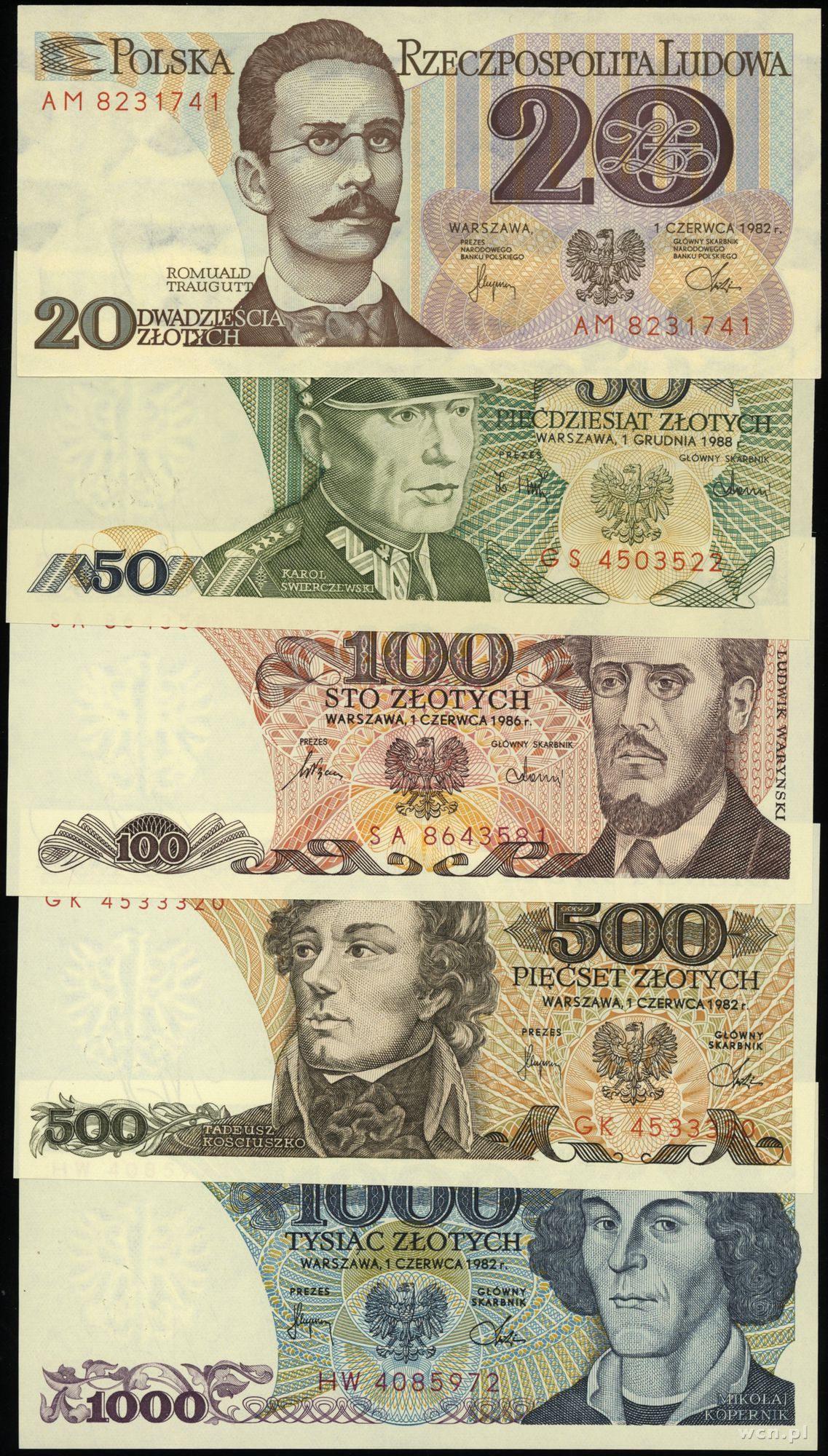 zestaw 5 banknotów, w zestawie: 20 złotych 1.06.