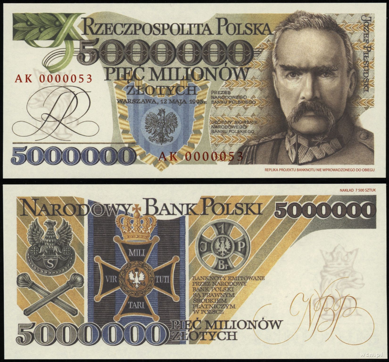 5.000.000 złotych 12.05.1995, seria AK, numeracj