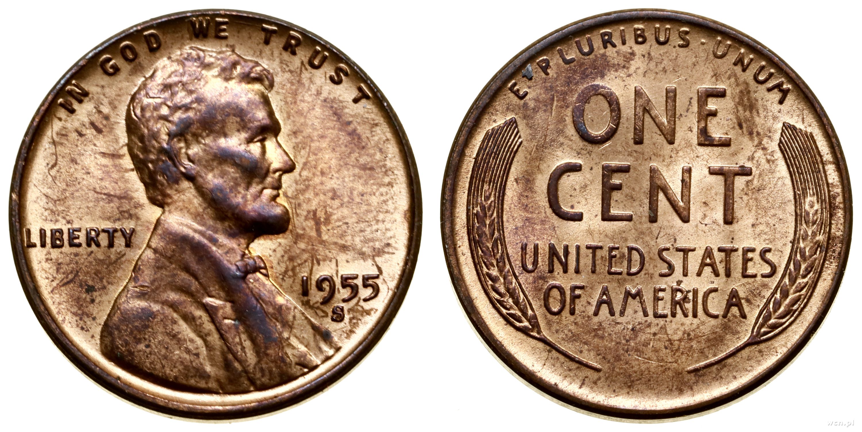 1 cent 1955 S, San Francisco, miejscowa patyna, 