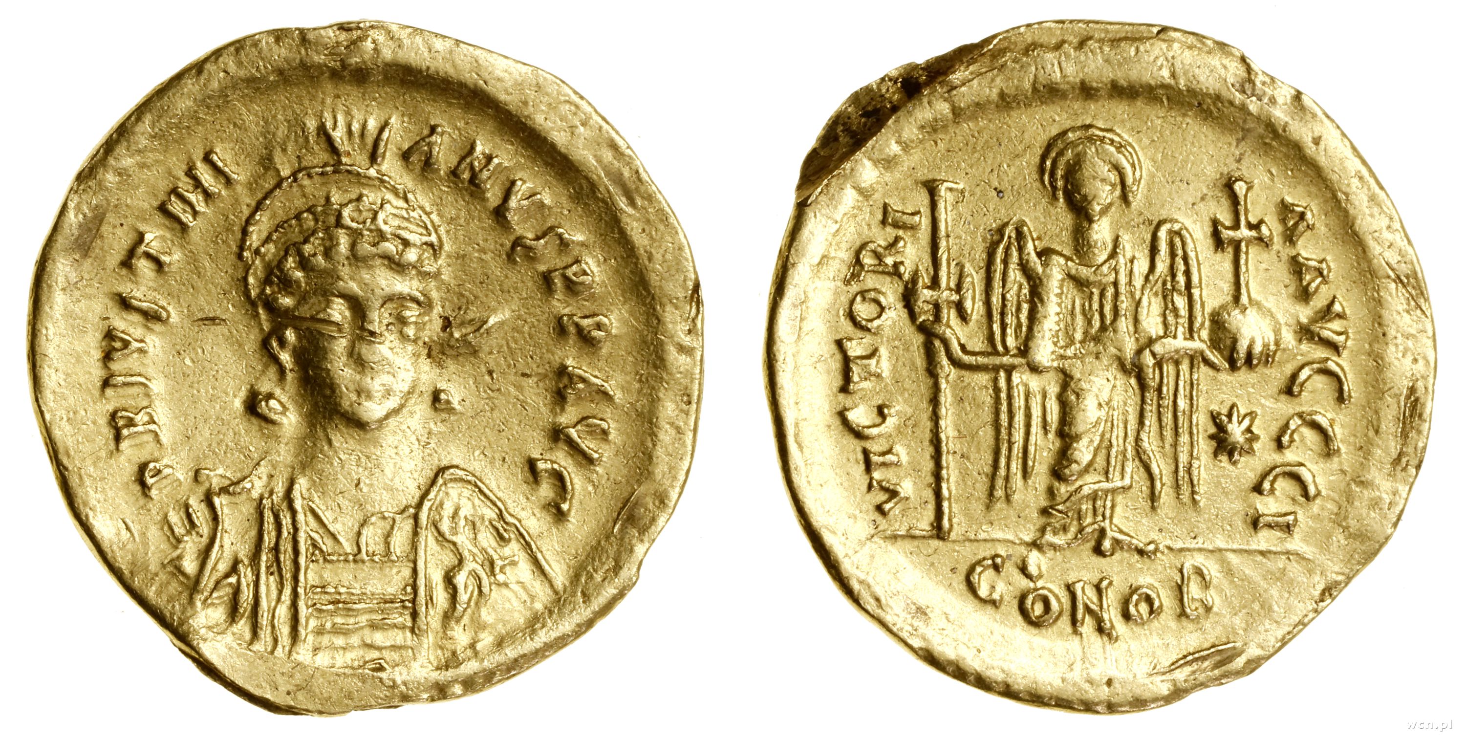 Solidus 527 538 Aw Popiersie Cesarza Z W czni I Tarcz Na Wprost 