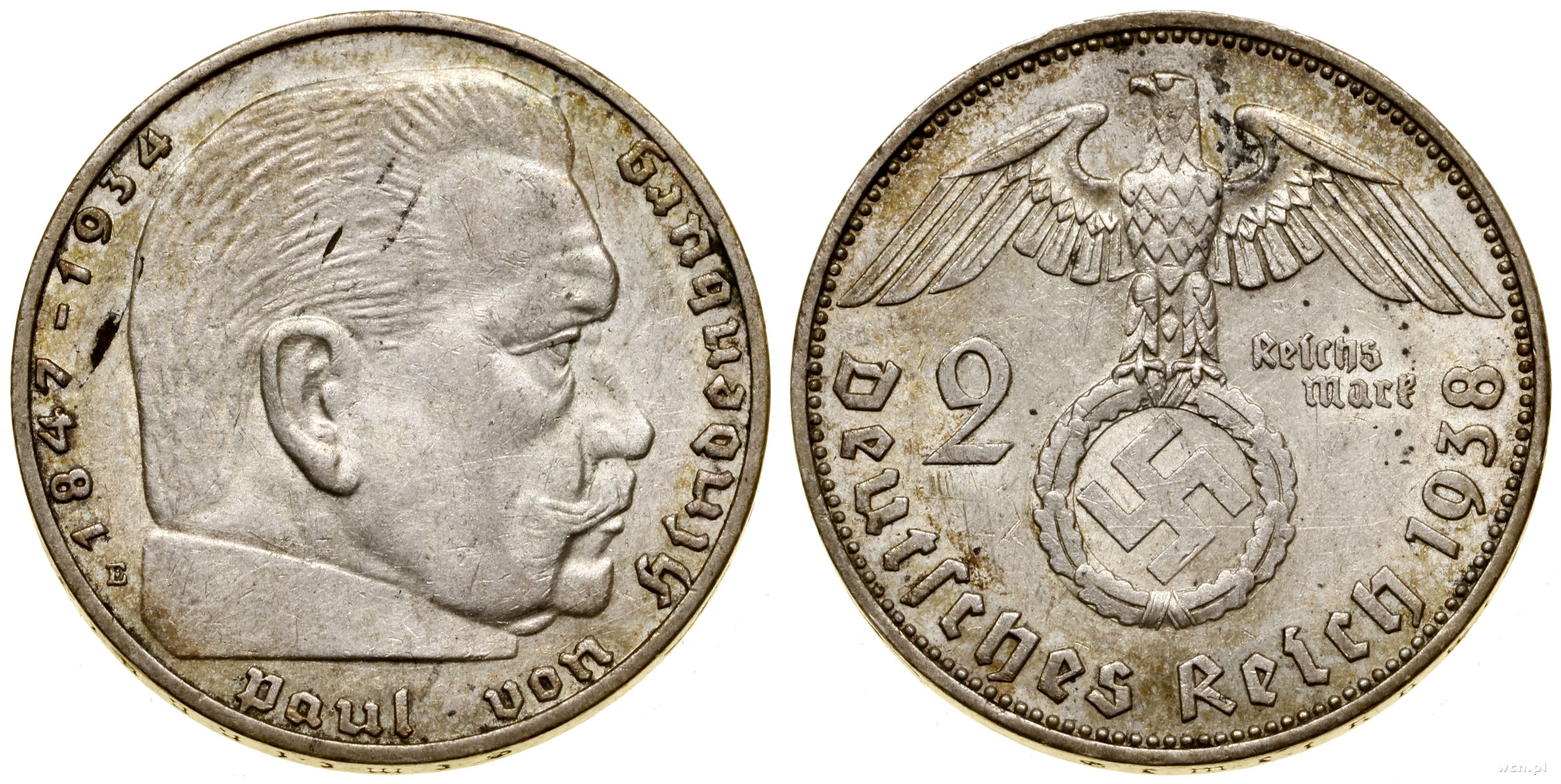 2 marki 1938 E, Muldenhütten, przetarte, AKS 33,