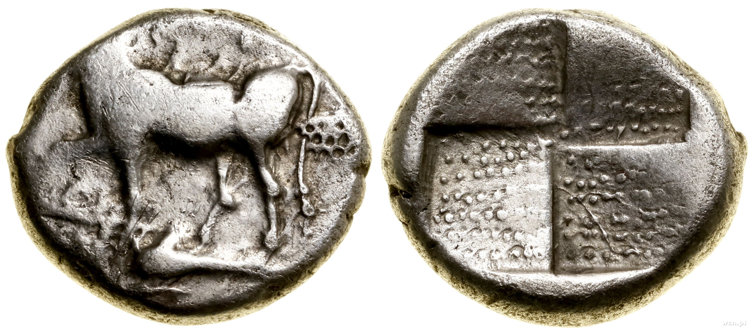 drachma 416–357 pne, Aw: Jałówka stojąca w lewo 
