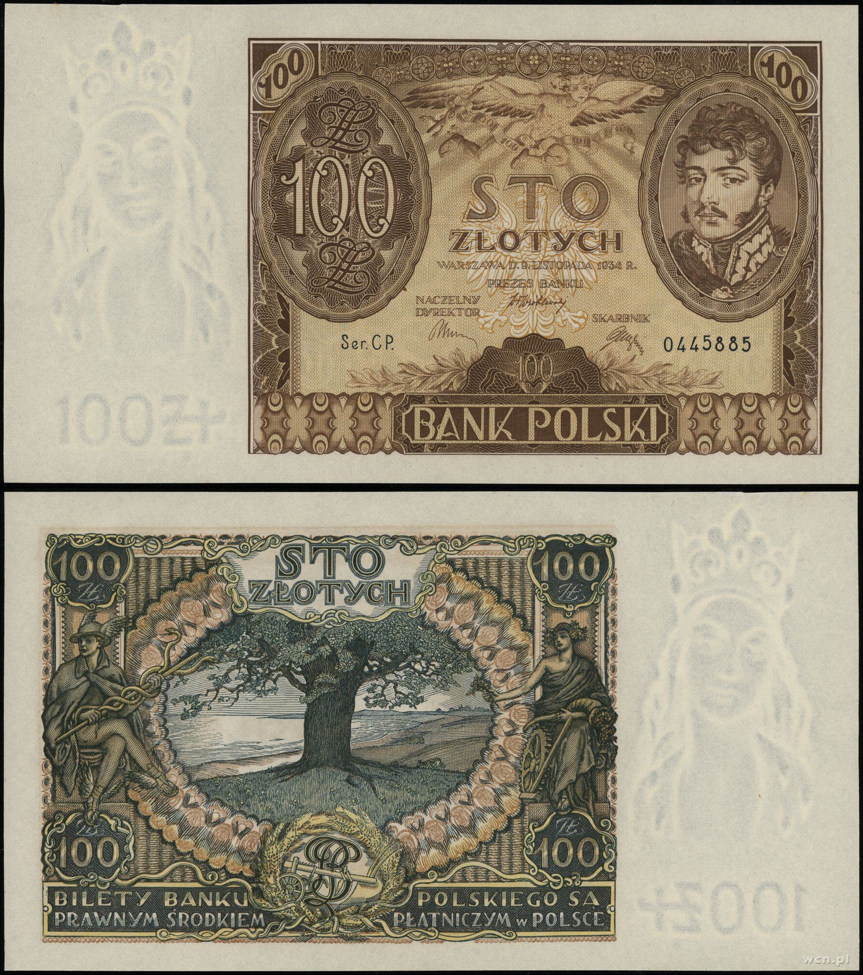 100 złotych 9.11.1934, seria CP, numeracja 04458