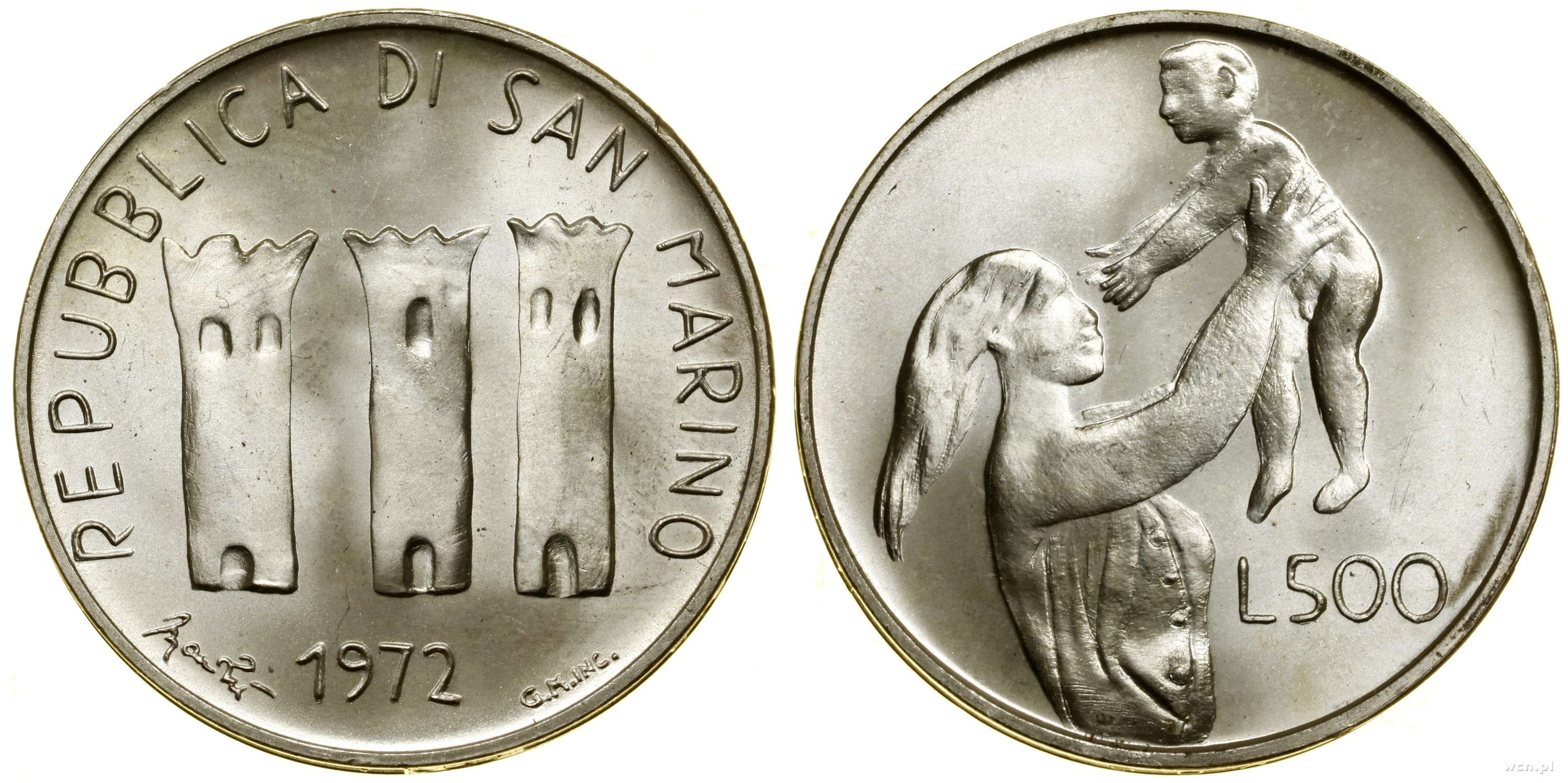 500 lirów 1972, Rzym, srebro próby 835, ok 11 g,