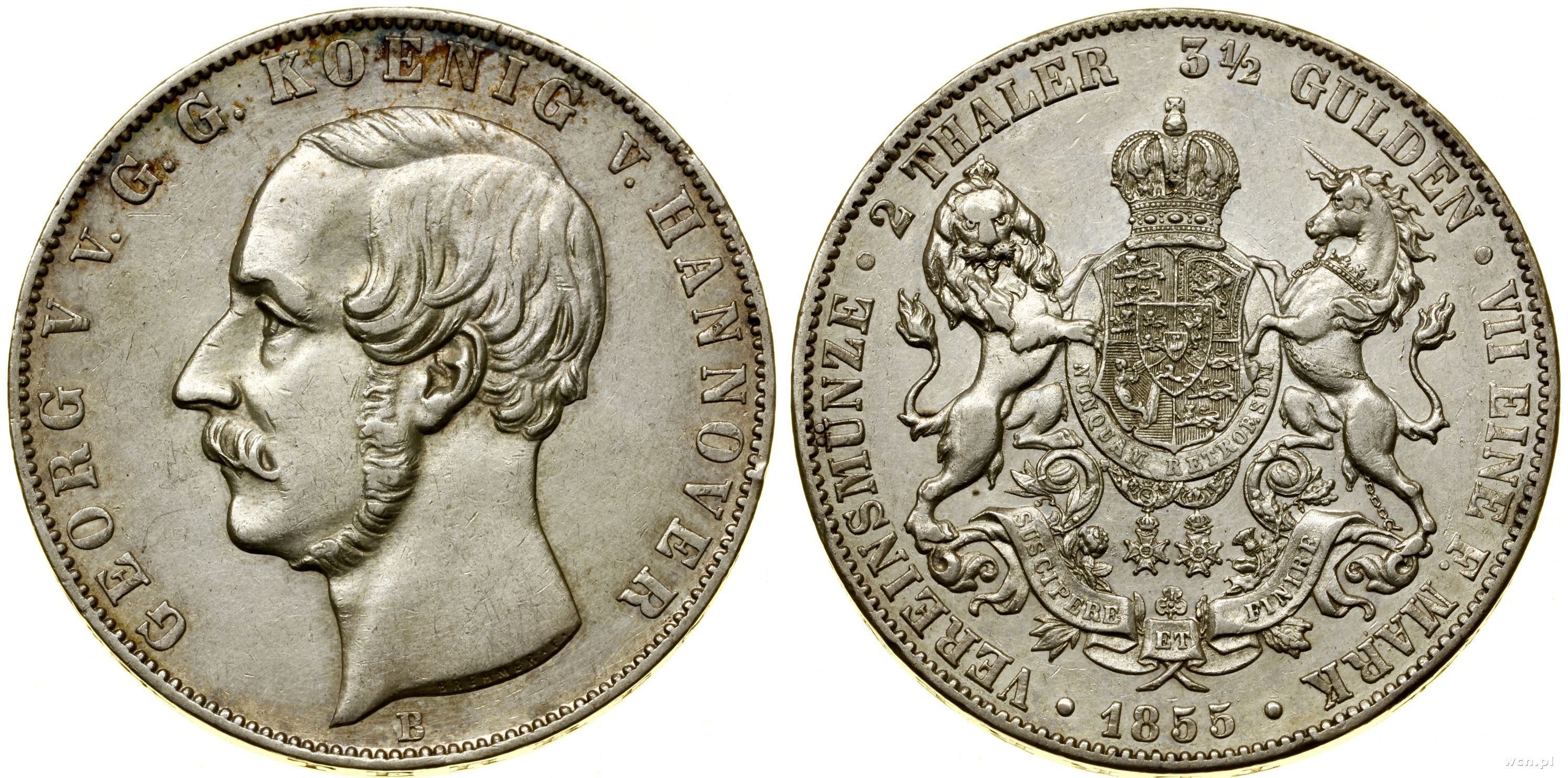 dwutalar = 3 1/2 guldena 1855 B, Hanower, lekko 