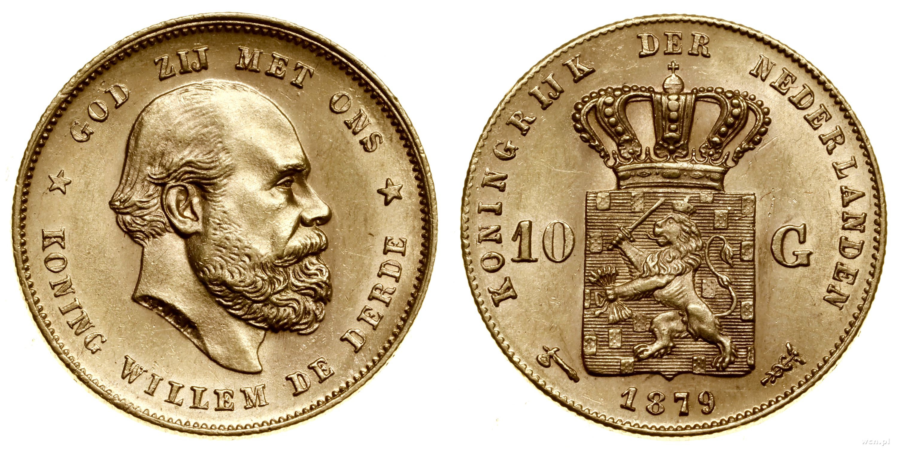 10 guldenów 1879, Utrecht, złoto 6.72 g, próby 9