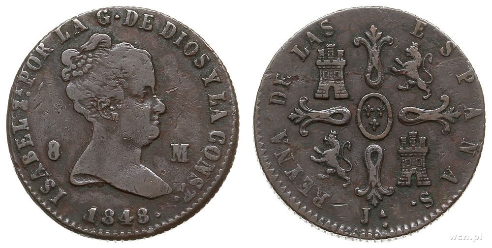 Hiszpania, 8 maravedis, 1848/J