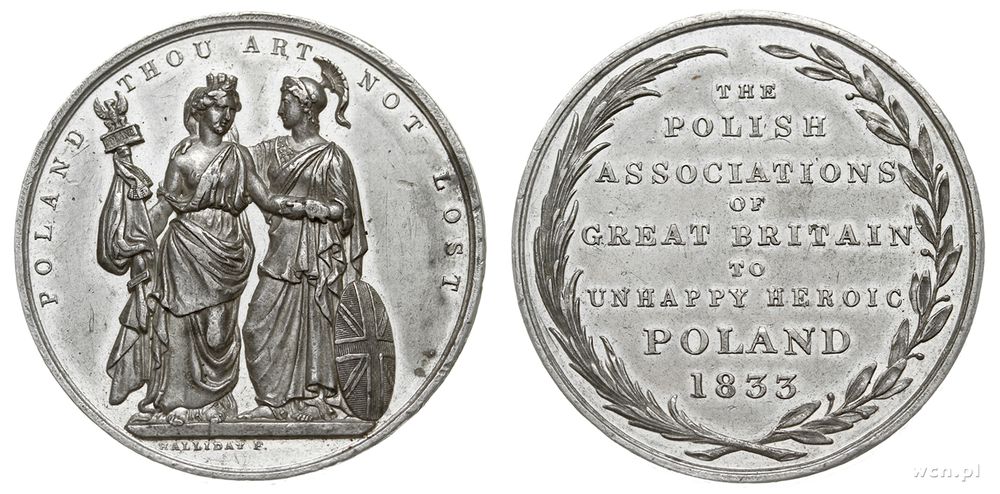 Polska, medal autorstwa F. Halliday'a wybityw 1833 r. nakładem Komitetu Londyńskie..