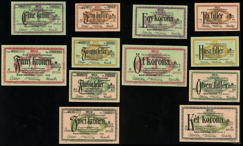 Nagymegyer - Węgry, 10(II+), 20, 50 halerzy, 1, 2, 5 koron, 1.07.1916