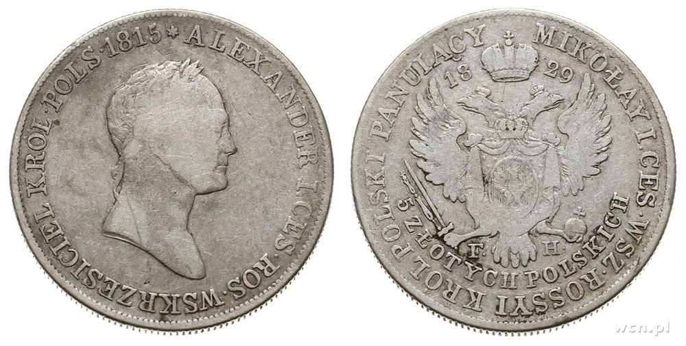 Polska, 5 złotych, 1829/FH