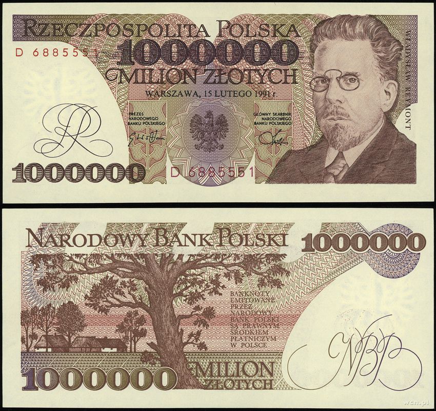 Polska, 1.000.000 złotych, 15.02.1991